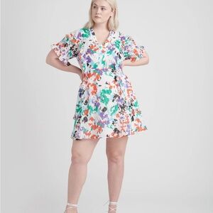 Tanya Taylor Size 16 Rhett Painted Floral Mini White Silk Ruffle Dress $495